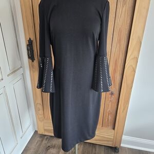 Calvin Klein Black Long Sleeve Dress with Cutout Bell Sleeves